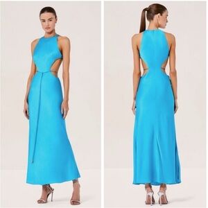 Alexis Blue Backless Halter Sheath Dress